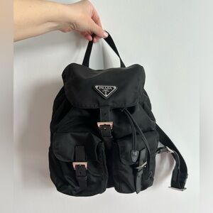 Authentic Prada small Re-Nylon black backpack.
